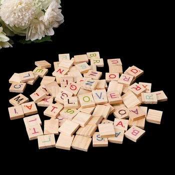100X Mediniai Scrabble Plytelės Spalvinga Raidžių Skaičius Amatų Medienos Žaislas 