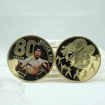 Kinų kungfu Bruce Lee 80-asis Jubiliejus aukso Monetos Kinijos Drakonas Metalo Iššūkis Monetos Tradicinių