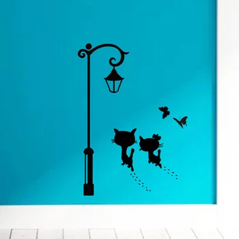 Mielas Katė pasivaikščiojimų pagal gatvės apšvietimo siena lipdukas kambarį Miegamojo spintoje, apdailos jam prilygintą išsilavinimą Meno, Lipdukai, lipdukai, Tapetai