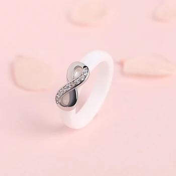 925 Elegantiškas Žiedai Moterims, 4mm Juoda Balta Keramikos Žiedas Indija Akmens Kristalų Infinity Komforto, Vestuviniai Žiedai, Sužadėtuvių Prekės Papuošalai