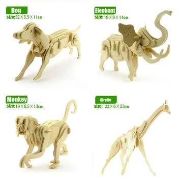 1 vnt. švietimo galvosūkiai dinozaurų gyvūnų trimatis modelis sumontuotos medinės dėlionės, žaislų 3D 