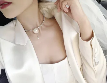 Korėjos Mados Choker Karoliai Moterys Didelis Imituojamas Perlų Papuošalai Pareiškimą Collares Karolius, Elegantiškas Gimtadienio Dovana