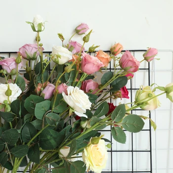 5 vadovai Šilko rožės imituojamas gėlės Dirbtinės ilgas stiebas rožės Sode Šalies namų Vestuvių DecorLong Kamieninių Netikrą Rožių Gėlių