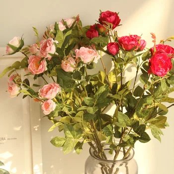 5 Galvos Šilko Camellia Rose Dirbtinės Gėlės Ilgai Plastiko Kamieninių Vestuvių Kelių Švino Dirbtiniais Gėlės Audinio Netikrą Gėlių Namų Puošybai