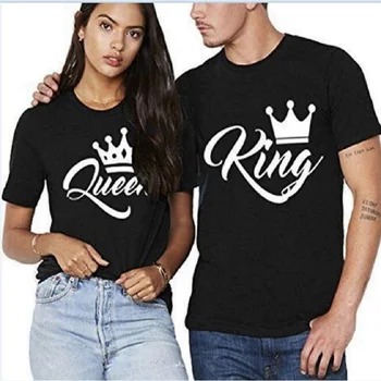 Karalius ir Karalienė Porų Marškinėliai Karūna Spausdinimo Pora Drabužius Vasarą T-shirt 