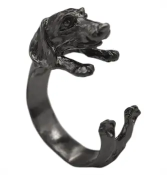 Kinitial Šuo Žiedai Antikvariniai Bronzos Juoda Realus Takso Šuo Šuniukas Gyvūnų 3D Reguliuojamas Pirštų Žiedai anillos mujer