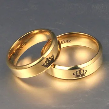 Aukso spalva Karalius Ir Karalienė Nerūdijančio Plieno Karūna Pora Žiedai Aukso Žiedus Poros Įsimylėjėlių Meilės Pažadas Žiedai Vyrams, Moterims