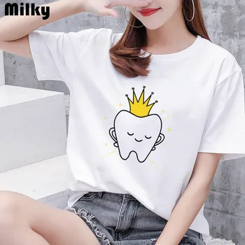 Estetinės juokingi dantų odontologas moteriški marškinėliai 90s Harajuku Kawaii O-kaklo T-shirt modelis mados spausdinimo Plius dydis moterų marškiniai