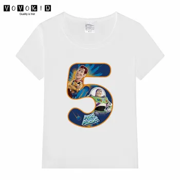 Berniukas ir Mergaitė Gimtadienis Skaičius 1~9 ToyStoryed Animacinių filmų Spausdinti marškinėliai-Vaikas, Vaikai Buzz Lightyear/Woody Juokinga Dovanų Marškinėlius Baby Viršūnės