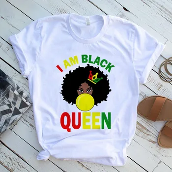 Esu stipri melanino karalienė T-shirt Harajuku grafinis trumparankoviai Afrikos juoda mergaitė, istorija mėnesį moterų marškinėliai