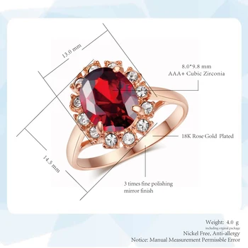 ZHOUYANG ZYS113 Rose Aukso Spalva Raudona Austrijos Kristalų, Papuošalų Komplektas Su 2 Vnt. Žiedas + Eearrings