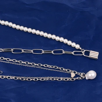 Mados Grandinės Perlų Vėrinį Moterų Baroko Perlas Užraktas Širdies, Žavesio, Pakabučiai, Karoliai Choker Grandinės Aukso, Sidabro Spalvų Papuošalai
