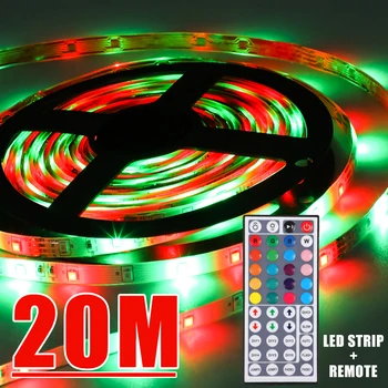 LED Šviesos Juostelės RGB SMD 3528 Lanksčios Juostelės LED Juostelių Šviesos 5M 10M, 20M Juosta Diodų String Žibintai su 44 Raktų, Nuotolinio valdymo pultelis