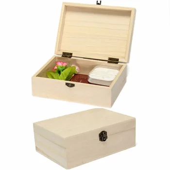 Natūralios Medinės Laikymo Dėžutė Su Dangčiu Aukso Užraktas 7 Stiliaus Atvirukas Namų Organizatorius Rankų Darbo Amatų, Juvelyrikos Atveju, Medinės Dėžės Karstas
