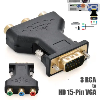 Naujas Atvykimo VGA RCA Adapteris 3RCA Vaizdo Moterų HD 15 Pin VGA Konverteris Stiliaus Komponentų Vaizdo Lizdo Adapteris