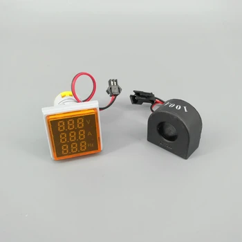 Skaitmeninis LED 3in1 AC Ammeter Voltmeter Hz Srovės Dažnis Kvadratinių Metrų Indikatorius Metrų AC 60-500V 100A 20-75Hz
