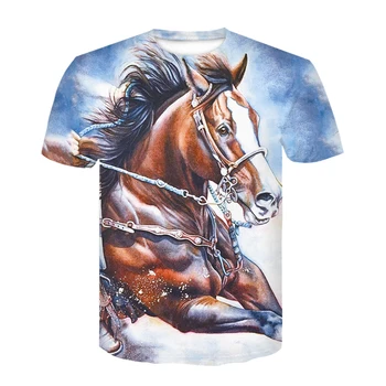 Naujausias dizaino vyriški vasaros T-shirt mados tendencijos spausdinti gyvūnų arklių T-shirt vyrams ir moterims gatvės drabužiai marškinėliai ir topai