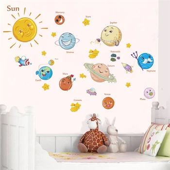 Mielas saulės sistemos sienų lipdukai vaikams kambariai namų dekoro kosmoso planetų žemė, saulė, saturnas mars sienos lipdukai 