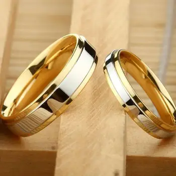 Nerūdijančio plieno Vestuvinį Žiedą, Aukso Spalvos Paprastos Konstrukcijos Pora Aljanso Žiedas 4mm 6mm Pločio Juostos Žiedas skirta Moterims ir Vyrams