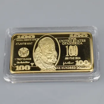 Jav DOLERIŲ 100 Dolerių Aukso 24k Gold Bar Amerikos Metalo Monetos, Aukso Barai USD su dovanų dėžutė