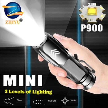 Įkraunamas Mini P900 LED Žibintuvėlis Nešiojamų 3 Režimo LED Taktinis Žibintuvėlis Built-in 1200mAH Baterija Naktį Žvejybos Šviesos Fakelas