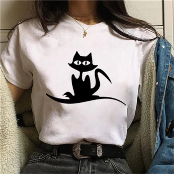 Cat Graphic marškinėliai Moterims Juokinga T shirts Summer Tee Marškinėliai Femme Animacinių filmų Kawaii Spausdinti Tshirts Camiseta Mujer Streetwear