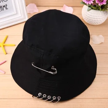 1PC Unisex Moterys Vyrai Bucket Hat Pin Žiedai Sunhat Kepurės Vasaros Skrybėlės