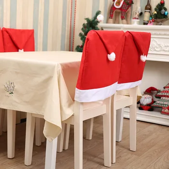 Kalėdų kėdžių dangose Raudona Kalėdų Senelio Skrybėlė Kėdės Nugaros Apima Lentelė Šalis Dekoro Naujųjų Metų navidad 