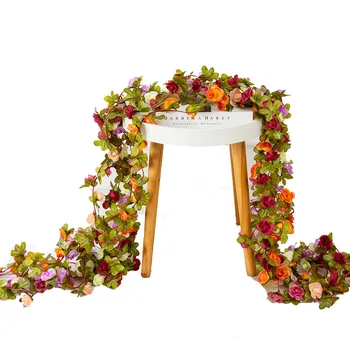 1pc 2.2 m 45 galvos dirbtinių rožių vynuogių kabo gėlių sienų apdailai augalų lapų girlianda romantiška vestuvių namų puošybai