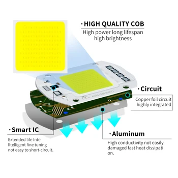 COB (Chip LED Lempos 110V, 220V 10W 20W 30W 50W Smart IC nereikia Vairuotojo Lampada LED Lemputė Lempos Potvynių Šviesos Prožektorius 