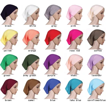 1 Vnt Elastinės Medvilnės Turbaną Skrybėlę Vientisa Spalva Moterys Šiltos Žiemos Skarelė Variklio Dangčio Vidinę Hijabs Bžūp Musulmonišką Hidžabą Femme Wrap Vadovas