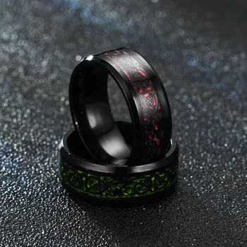 Valdinga Vyro Žiedas Raudonos, Žalios Anglies Pluošto Black Dragon Apdaila Comfort Fit Nerūdijančio plieno Žiedai Vyrų Vestuvių Juostoje Žiedas