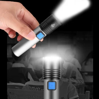 USB Įkraunamas LED Žibintuvėlis Su T6 LED Built-in ličio baterija 1200mAh Vandeniui kempingas šviesos Fakelas Zoomable