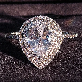 2021 naujas prabangus kriaušių kietas 925 sterlingas sidabro vestuvinis žiedas moterims 