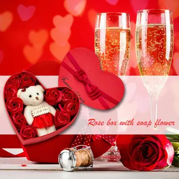 Širdies Formos 10vnt Muilas Rožių Žiedų Lokys Dovanų Dėžutėje Kalėdos Gimtadienio, Valentino Romantiškas Vestuves Gėlių Žiedlapių Dekoro Valentino