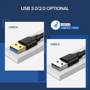 Ugreen USB į USB prailginimo Kabelis Type A Male vyrams, USB 3.0-2.0 Extender Radiatorių Standžiojo Disko Webcom fotoaparatas USB Kabelis Extens