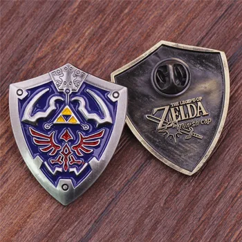 Klasikinis Žaidimas Zelda Hylian Crest Sagės Mėlyna Emalį Pin Triforce Shield Atvartas Smeigtukai Ženklelis Papuošalai, Aksesuarai