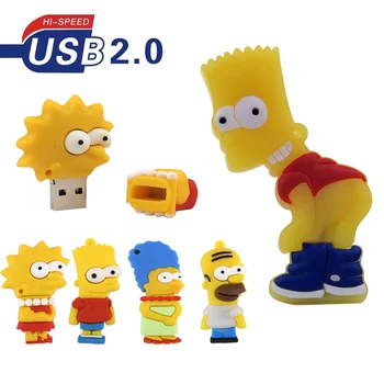 Silikono Modelis Bart Simpson 128MB 32GB 64GB Memory Stick PenDrive U Disko USB Pen Drive 2.0 Animacinių filmų USB Flash Drive, Memory Stick