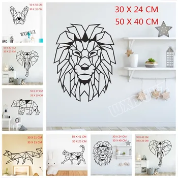 Gyvūnų liūtas, dramblys geometrinis freskos vinilo aplikacijos plokštumos perdavimo meno lipdukai vaikų kambario dekoravimas sienų lipdukai D29