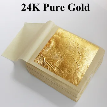 24K Aukso Lapų Valgomieji Aukso Folijos Lapus Pyragas Apdaila už Menai, Amatai, Paauksavimas Popieriaus 10vnt/pak aukso lapų lankstiniams.