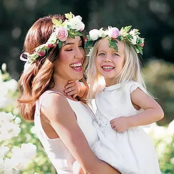 1Pcs Mama Ir Vaikai Vainiką Gėlių ekrano užsklandą Kelionės Gėlių Karūna, Gėlių mergaičių Plaukų Aksesuarai Vestuvių Hairbands