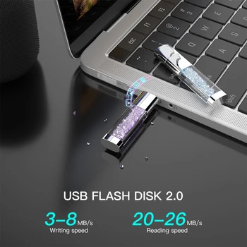 Naujas TECHKEY usb flash drive, Krištolo ir Deimantų 16GB 32GB pendrive 64GB 128 GB memory stick memoria cel USB 8GB 4GB Kristalų USB dovana