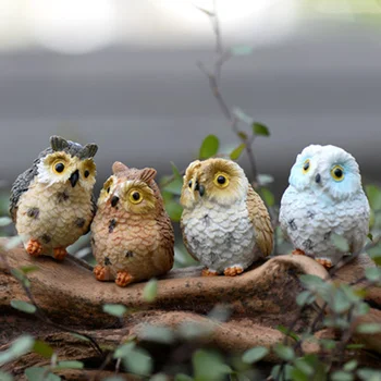 4pcs Dirbtinis Mielas Miniatiūriniai Paukštis Pelėda Dervos Statulėlės Amatų Pasakų Miniatiūrinių Sodo Lėlių Ornamentu Namų Puošybai 