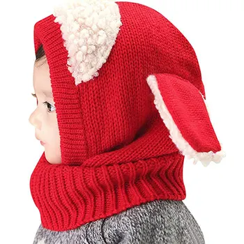 Nauja Rudens Žiemos Šiltas Mielas Kūdikis Trikotažo Beanie Avių Skrybėlę Medvilnės Animacinių Filmų Šalikas Earflap Apsiaustai Be Rankovių Megzti Vilnoniai Kepurės