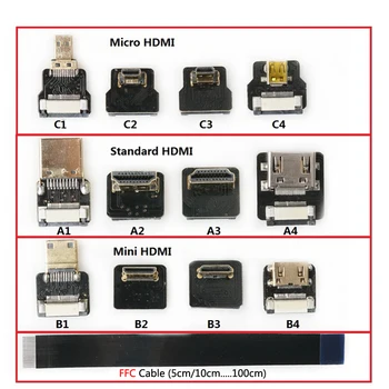 FPV HDMI Dual Kampu Iki 90 Laipsnių HDMI Type A Male Vyrų HDTV FPC Plokščias Kabelis Multicopter aerofotografija 10CM 50CM