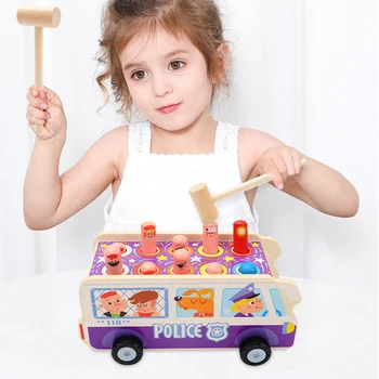 Montessori Vaikams, Vaikui, Vaikams, Mediniai Łomotanie Stendo Gyvūnų Autobusų Žaislas Anksti Švietimo Plėtros Juokingi Žaislai