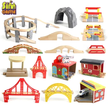 Medinių Bėgių Traukiniai, Geležinkelio Stotis Žaislai Vaikams Švietimo Medienos Bloko Berniukų Žaislas Automobilis Kryžiaus Šviesa Tunelio Tiltas