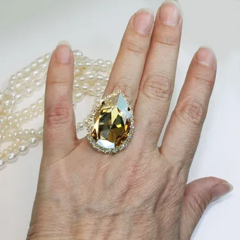 Prabanga Vyrai Moterys Didelis Kristalų Cirkonis Akmens Žiedas, Geltonos Aukso Spalvos Vestuvių Papuošalai Žada Sužadėtuvių Žiedai Už Wome