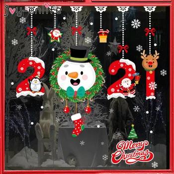 2021 Linksmų Kalėdų Lipdukai Kalėdų Senelio Elnių Kalėdų Medžio Snaigės Sienos Langą Lipdukai Dekoratyviniai Navidad Naujieji Metai Apdaila