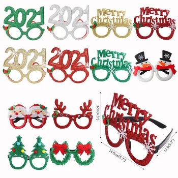 1pcs 2021 plastikinių akinių rėmelių Kalėdų dekoracijas namuose naujųjų metų photo booth rekvizitai linksmų Kalėdų navidad dovana 2021